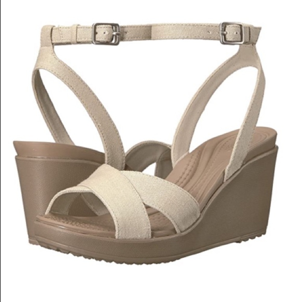 Crocs Women's Leigh II Adjustable Ankle Strap Wedge Comfort Sandal size 7